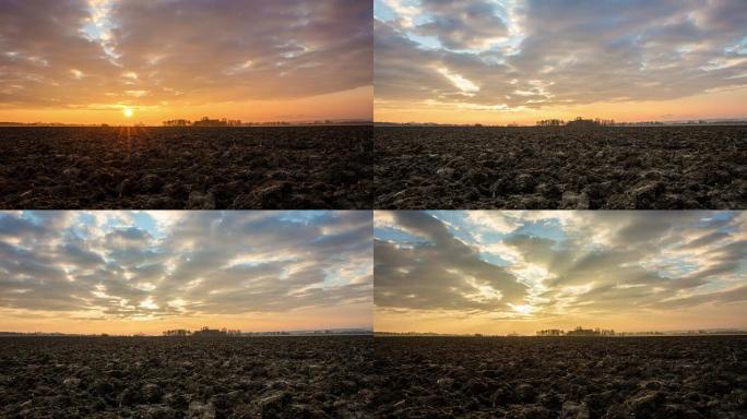 T/L 8k拍摄黎明时刚犁过的田地