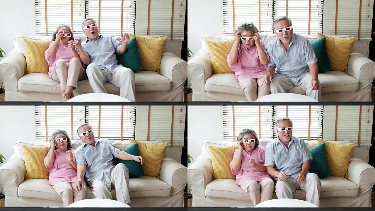 社会老年人。家里戴3D眼镜的老年人。