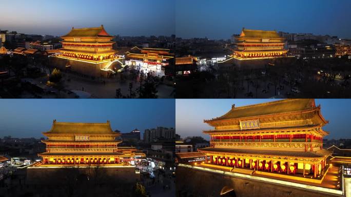 西安鼓楼古建筑中楼夜景城墙中国风