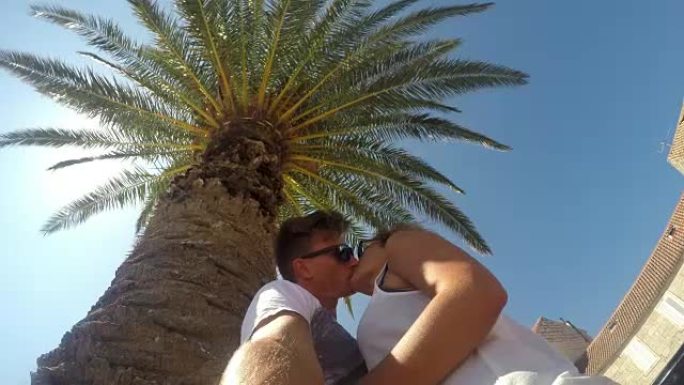 WS夫妇在棕榈树下接吻