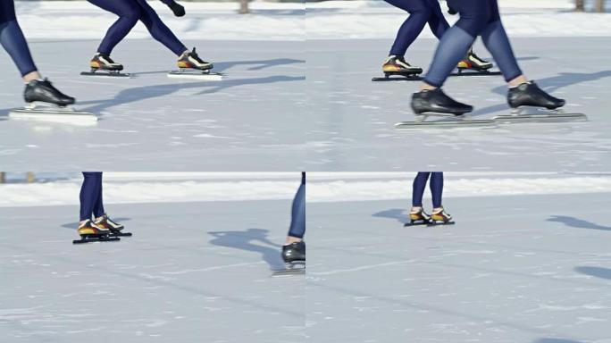 运动员在室外溜冰场滑冰