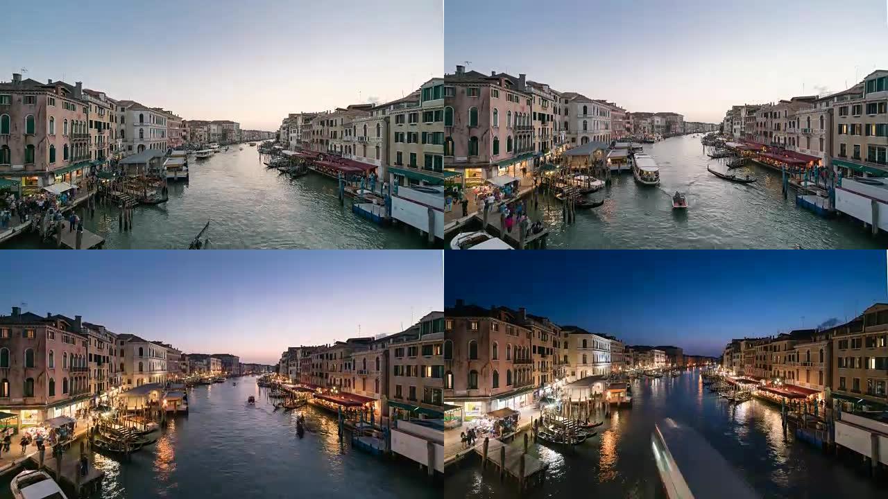 意大利威尼斯，大运河日落到夜晚