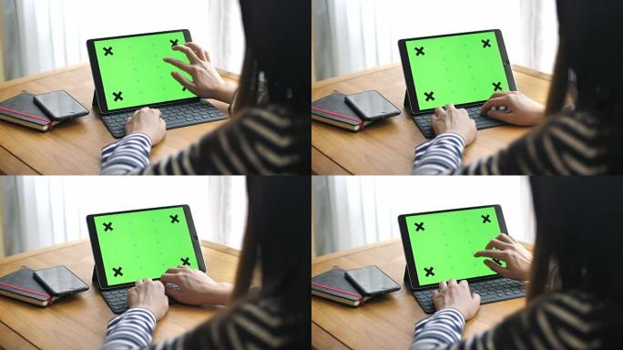 女性用色度键打字数字平板电脑键盘，慢动作