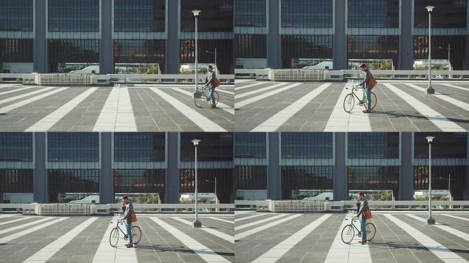 骑自行车的人使用智能手机