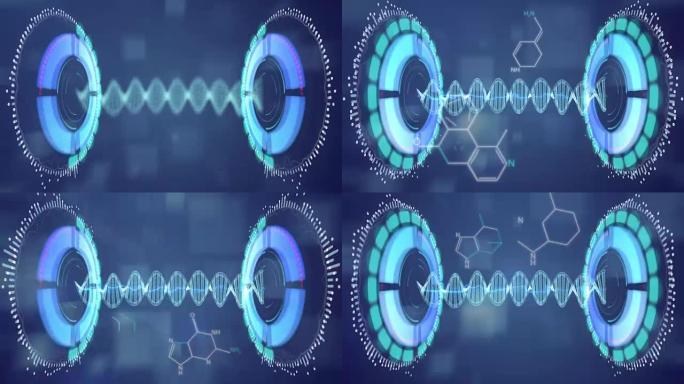 4k分辨率DNA分子未来风格的尘埃颗粒摘要，用于商业科学或技术