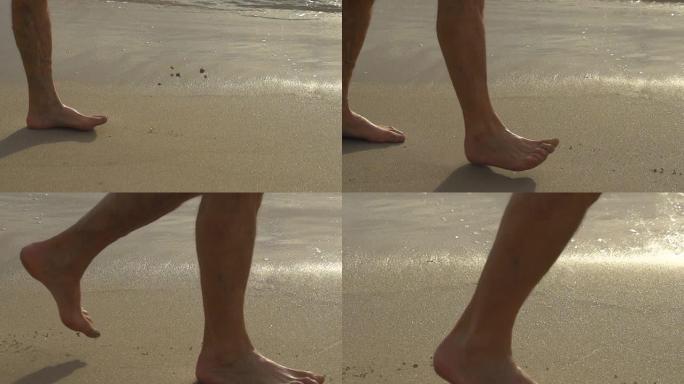 高清超慢速运动：双脚在沙滩上行走
