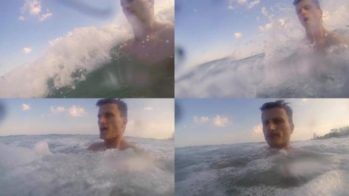 高清慢动作：男子在佛罗里达游泳