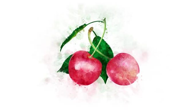樱桃绘画动画樱桃绘画水果水彩水墨