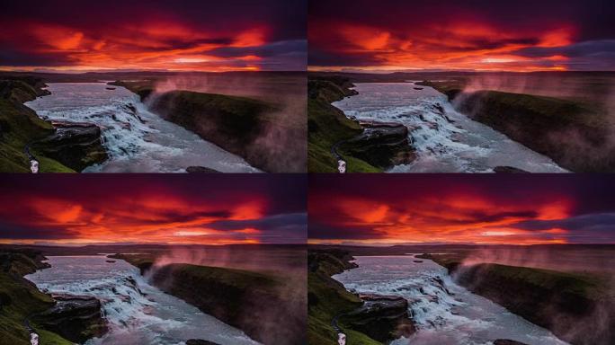 日出时的古尔福斯瀑布-冰岛