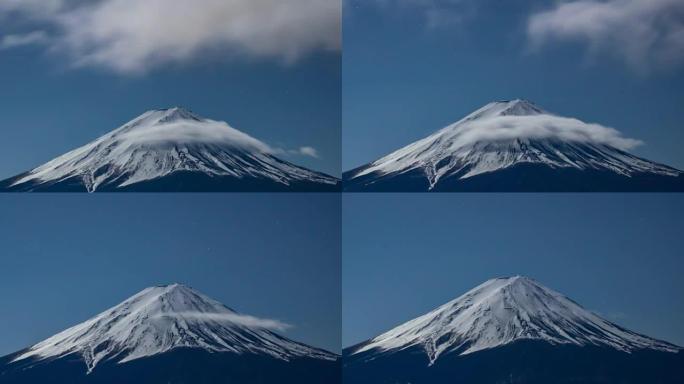 富士山夜空延时富士山美景巍峨雪山烟雾缭绕