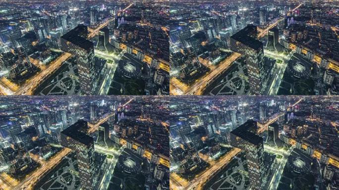 T/L WS HA北京CBD地区夜间/中国北京的鸟瞰图