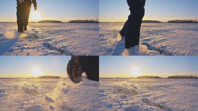 SLO MO在雪地里奔跑