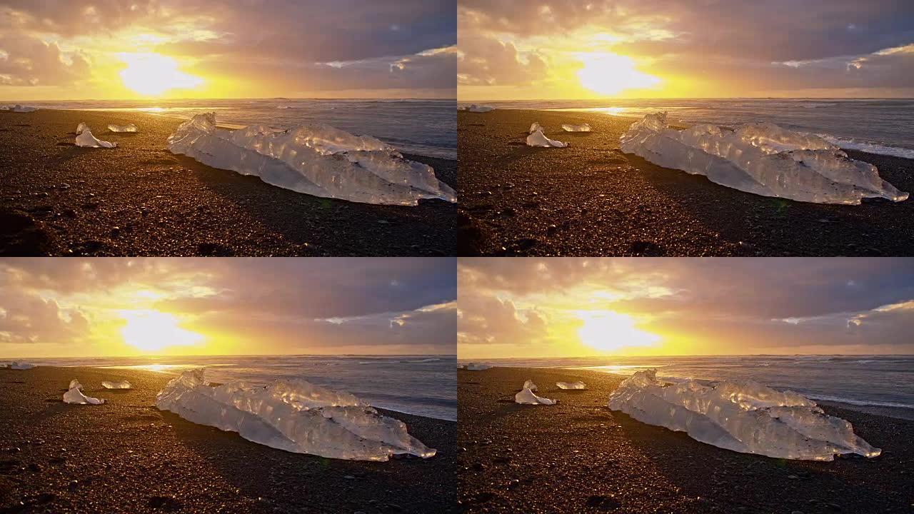 冰岛海滩上的DS冰层