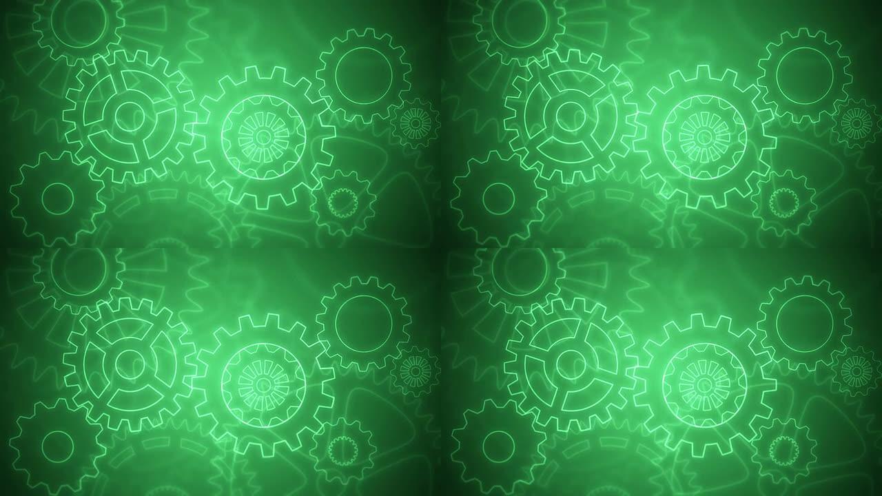抽象齿轮背景可循环绿色图纸