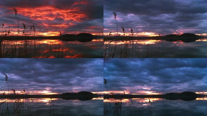 高清动态延时：湖面上戏剧性的云朵