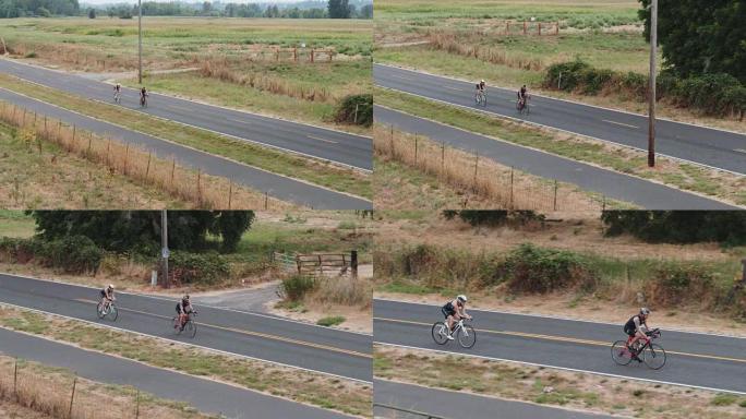 农村公路上的骑自行车者