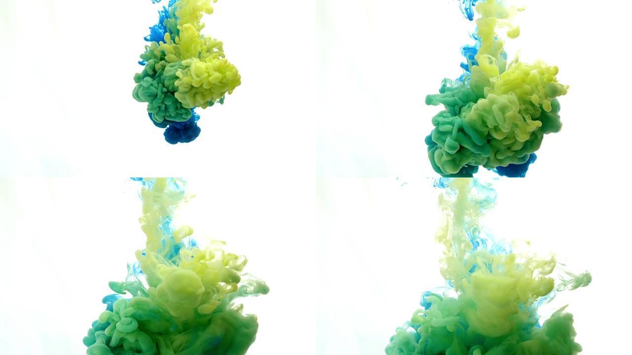 水中墨水。彩色墨水在水中反应，形成抽象的云层。可以作为过渡，添加到现代项目，gunge项目，艺术背景