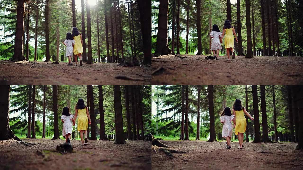 女孩在森林中漫步
