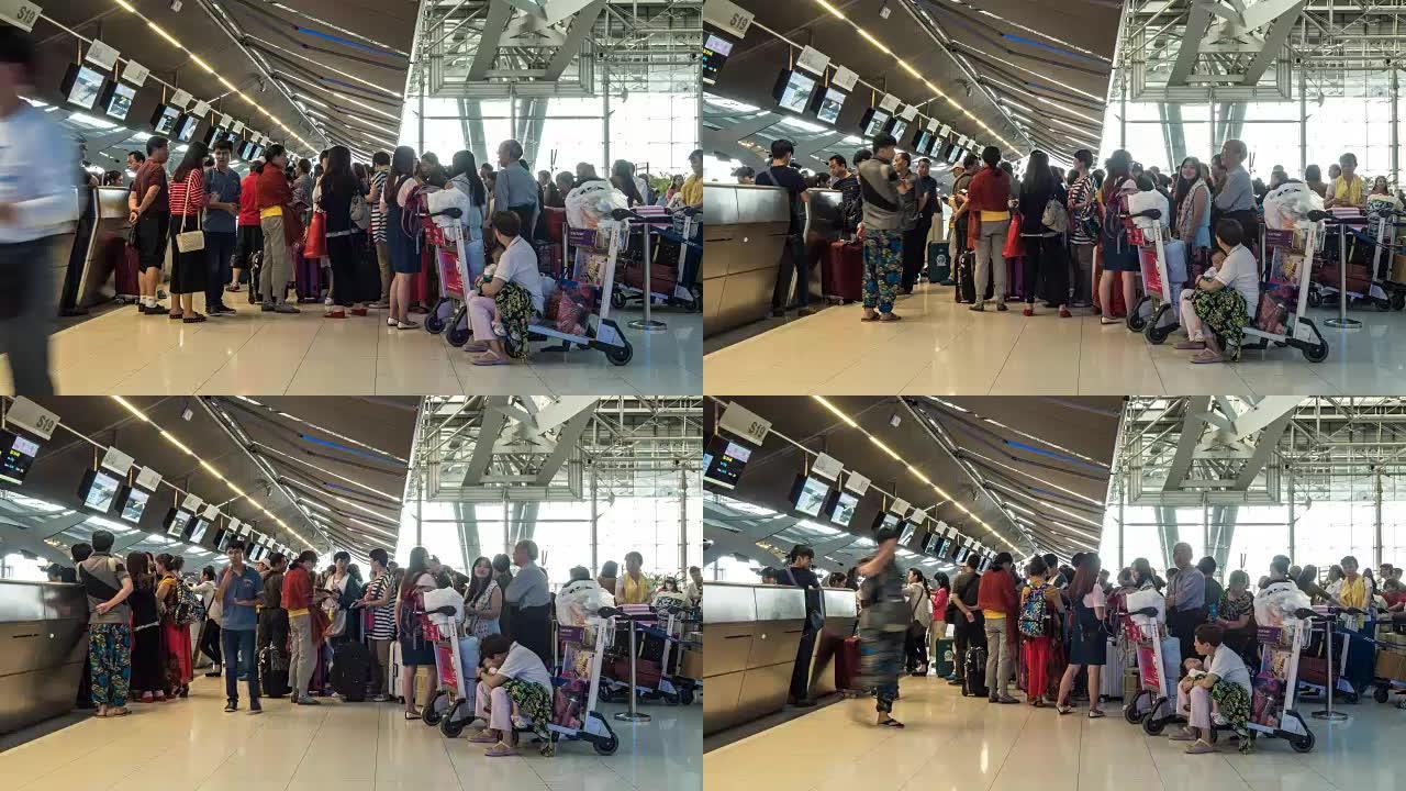 延时: 泰国机场拥挤的人