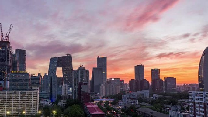 延时-北京天际线高架视图，白天到黄昏的过渡 (RL Pan)