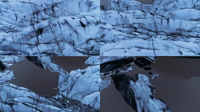 冰川舌头与裂缝。Aerial view