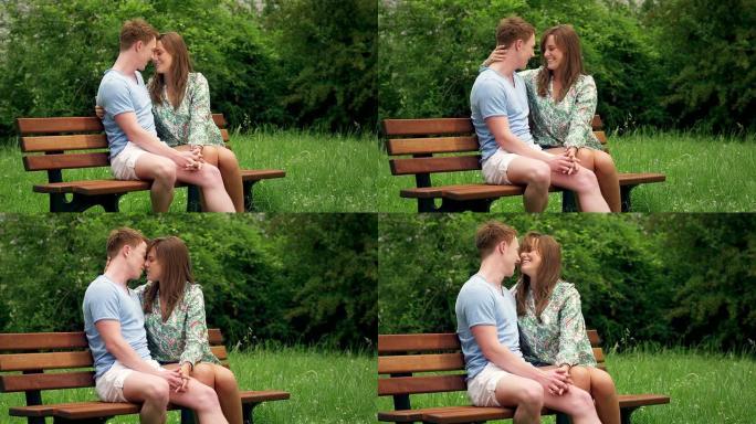 情侣在长椅上接吻外国男女拥吻喜欢