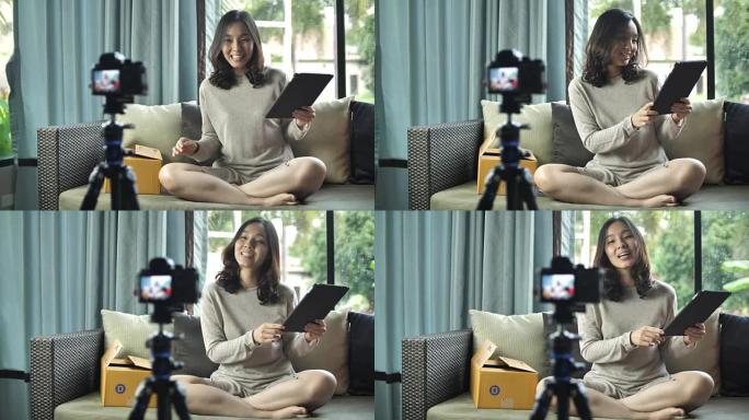 女人说话的前置摄像头，视频博客
