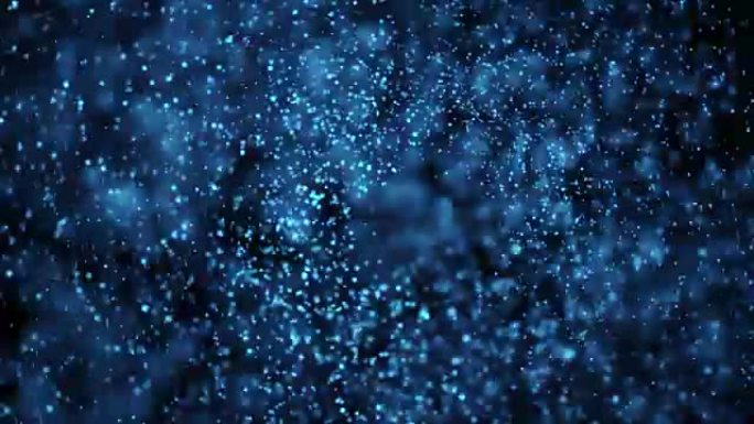 黑暗背景下抽象蓝色扭曲粒子的4k剪辑，数字技术和创新概念
