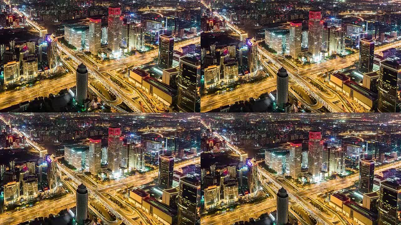 时间流逝-夜间/中国北京戏剧性的城市景观和道路交叉口 (WS HA PAN)