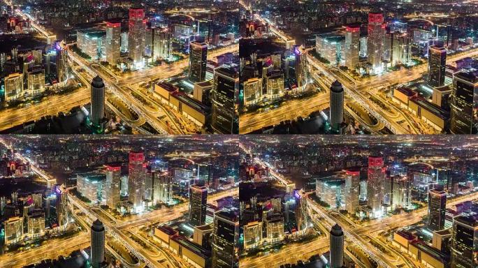 时间流逝-夜间/中国北京戏剧性的城市景观和道路交叉口 (WS HA PAN)