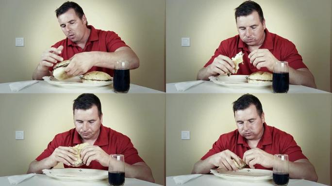 高清时间：饥饿的男人吃汉堡