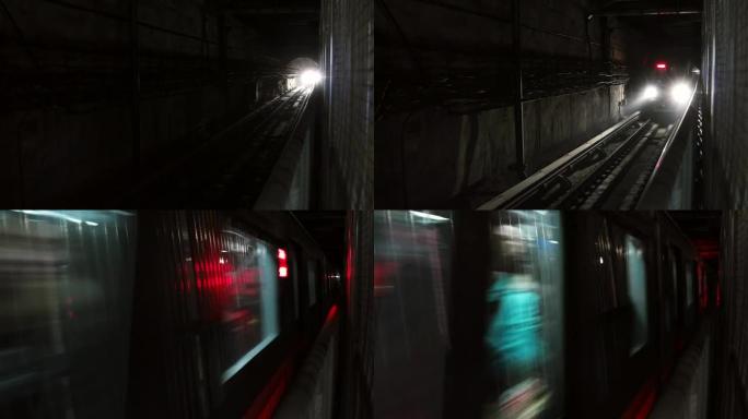 隧道中的地铁列车接近摄像头