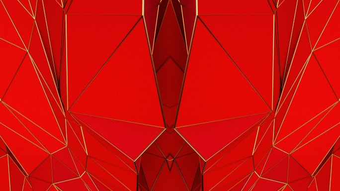 【4K时尚背景】红色金边立体三角几何图形