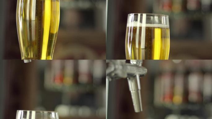 玻璃杯中的啤酒特写