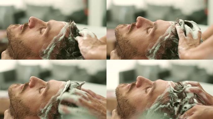 洗发外国男人洗头洗头服务享受洗头
