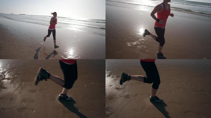 在海滩上慢跑沙滩外国运动健身奋斗拼搏