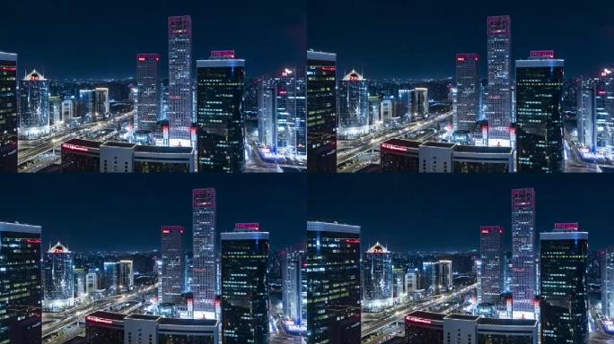 T/L WS哈盘北京CBD地区夜间鸟瞰图