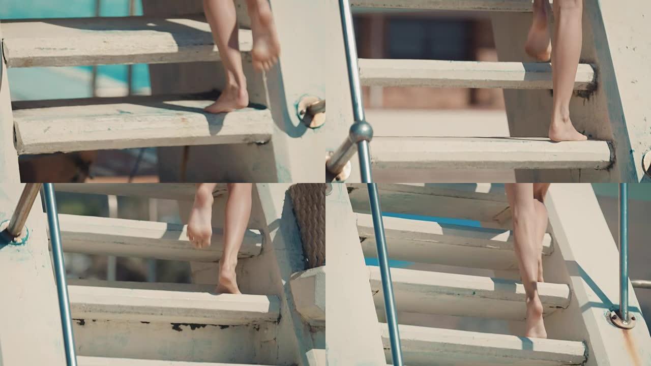 跳水板上的女孩跳水板上的女孩脚步长腿上楼