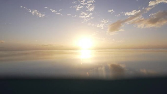 海上日落的景色海平面落日夕阳景色大海风景