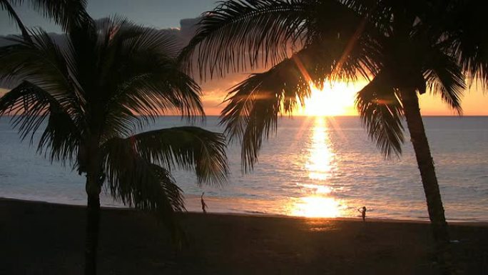 热带海滩热带海滩海边散步日落