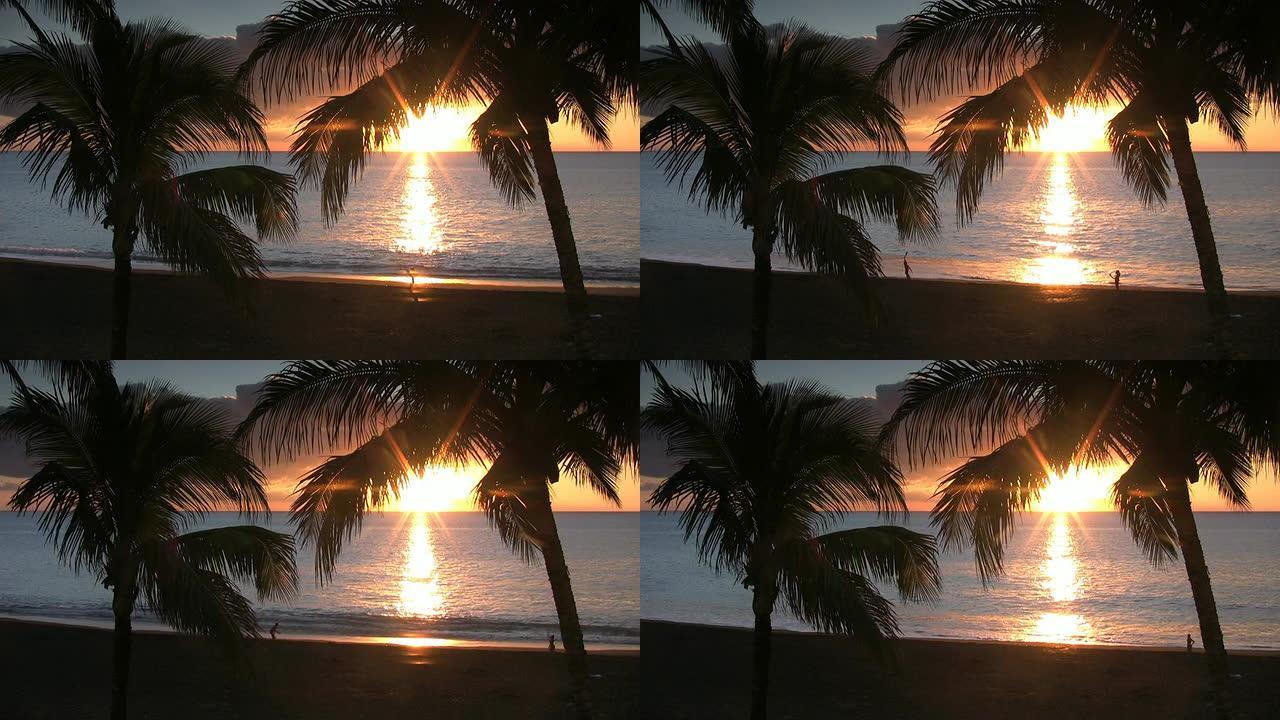 热带海滩热带海滩海边散步日落