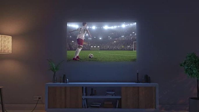 客厅电视机上的足球比赛