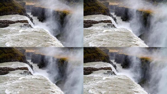 冰岛Gullfoss瀑布的慢动作