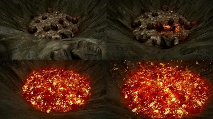 火山爆发动画视频素材喷发岩浆火山灰火气污