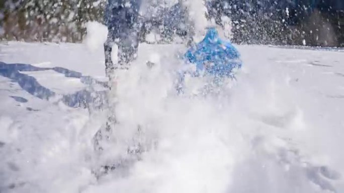 冬季景观中的雪鞋行走