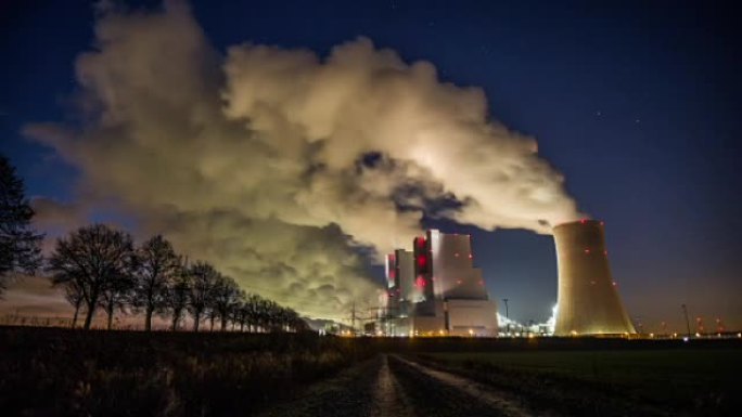 夜间燃煤电厂-跟踪拍摄时间流逝