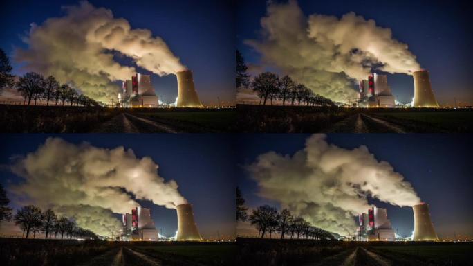 夜间燃煤电厂-跟踪拍摄时间流逝