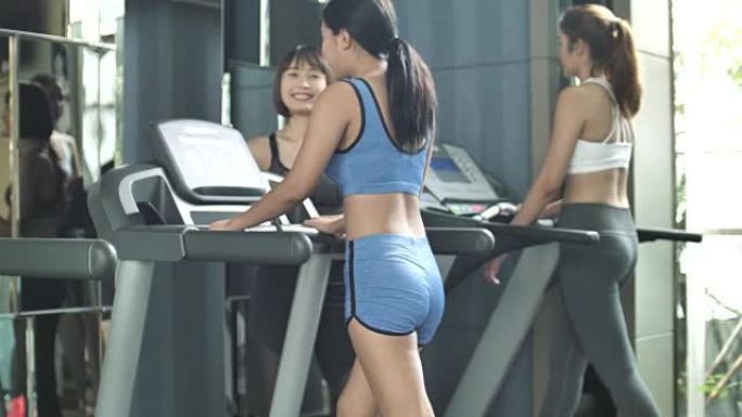 带跑步机的SLO MO健身房锻炼