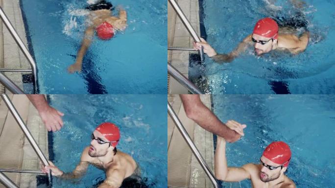 水中运动员水面游泳波浪波纹涟漪波光水底清