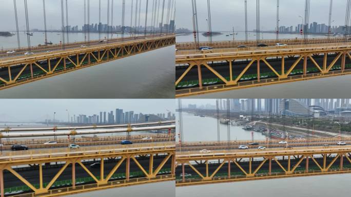 汽车开过武汉杨泗港长江大桥全程航拍跟拍1